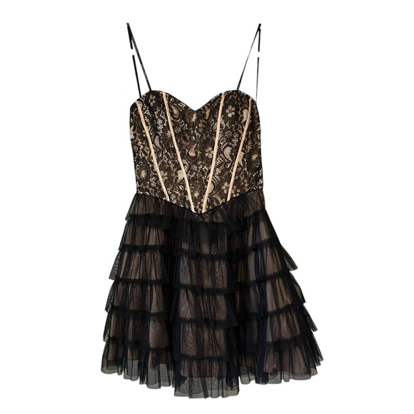 Vintage 90s Masquerade Strapless Black Gold Tiered Tulle Tutu Skirt Dress,Sz 5/6 - Picture 3 of 15